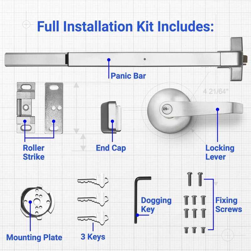 FORTSTRONG 31" Commercial Push Bar Panic Exit Device (Silver) - Panic Bars for Exit Doors with Door Handle - UL Listed Grade 1 ADA Emergency Exit Door Push Bar Certified - FS-950 - Image 4
